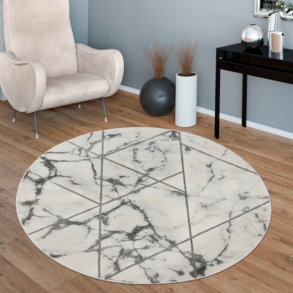 Paco Home Teppich »Kraft 524«, rund, Kurzflor, modernes Marmor-Design, mit gold-/silberfarbenen Akzenten