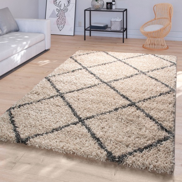 Home affaire Hochflor-Teppich »Kalmarova«, rechteckig, 45 mm Höhe, modernes Rauten Design, weicher Flor, idealer Teppich für Wohnzimmer & Schlafzimmer