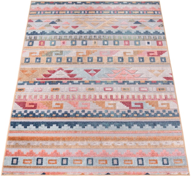 Paco Home Teppich »Fusion 763«, rechteckig, 10 mm Höhe, Kurzflor, gestreift, Ethno, In- und Outdoor geeignet, Wohnzimmer