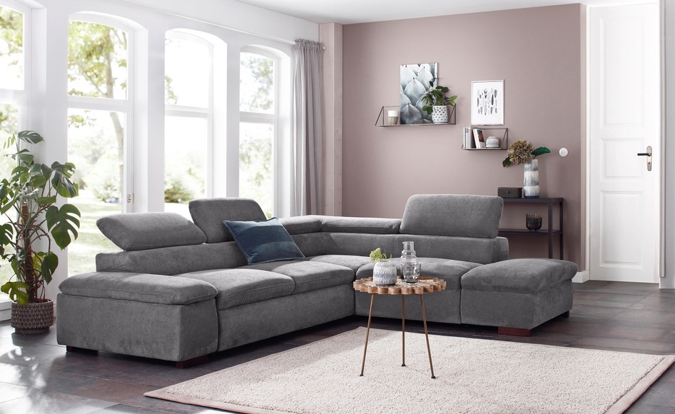 Home affaire Ecksofa »Alberto«, inklusive Kopfteilverstellung, mit Ottomanenabschluss