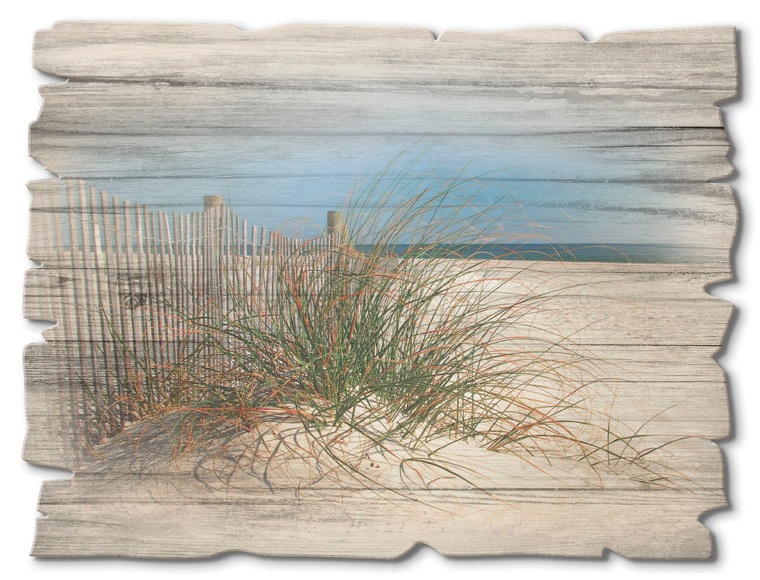 Artland Holzbild »Schöne Sanddüne mit Gräsern und Zaun«