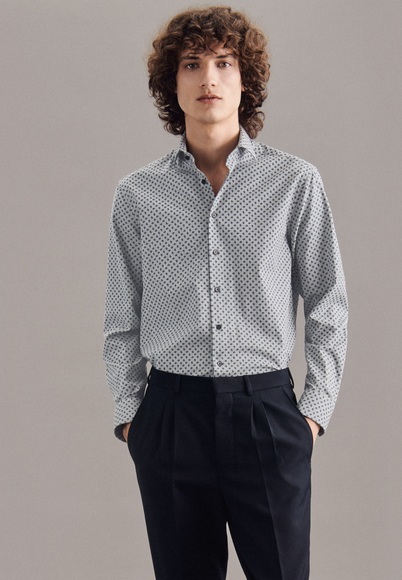 Casual Hemd Regular Fit Langarm Druck Herren Taubengrau XL