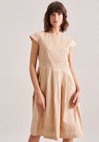 Kleid Uni Kurzarm Rundhals Damen Beige 42