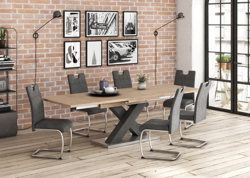 Esstisch »Komfort C«, mit X-Gestell in graphit und mit Auszugsfunktion, Breite 160-260 cm
