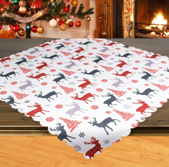 Delindo Lifestyle Mitteldecke »Elch & Tannenbaum«, gedrucktes Design, blickdichter Stoff