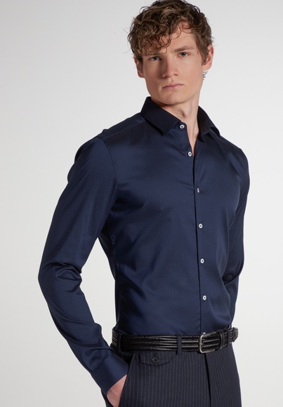 ETERNA LANGARM HEMD SUPER-SLIM PERFORMANCE SHIRT STRETCH MARINE