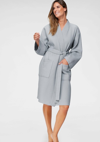 andas Unisex-Bademantel »Nora«, (1 St.), für Damen & Herren, im Kimono-Style, Waffelpiqué-Struktur, reine Baumwolle