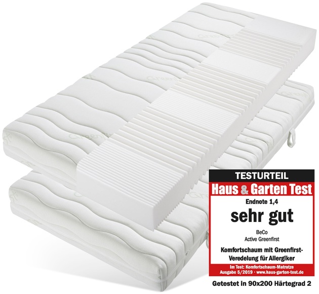 Beco Komfortschaummatratze »Active Greenfirst«, 18 cm cm hoch, Raumgewicht: 28 kg/m³, (Set, 2 St., 2-tlg.), Matratze in 90x200 cm und weiteren Grössen erhältlich, Wendematratze