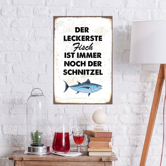 queence Metallbild »Schnitzelfisch«, Schriftzüge, (1 St.), Stahlschilder