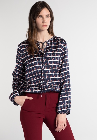 LANGARM BLUSE 1863 BY ETERNA - PREMIUM SATINBINDUNG BLAU/WEISS/LACHS