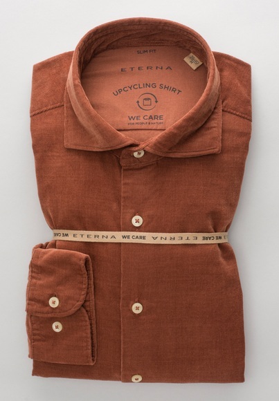 ETERNA LANGARM HEMD SLIM FIT UPCYCLING SHIRT CORD KASTANIENBRAUN