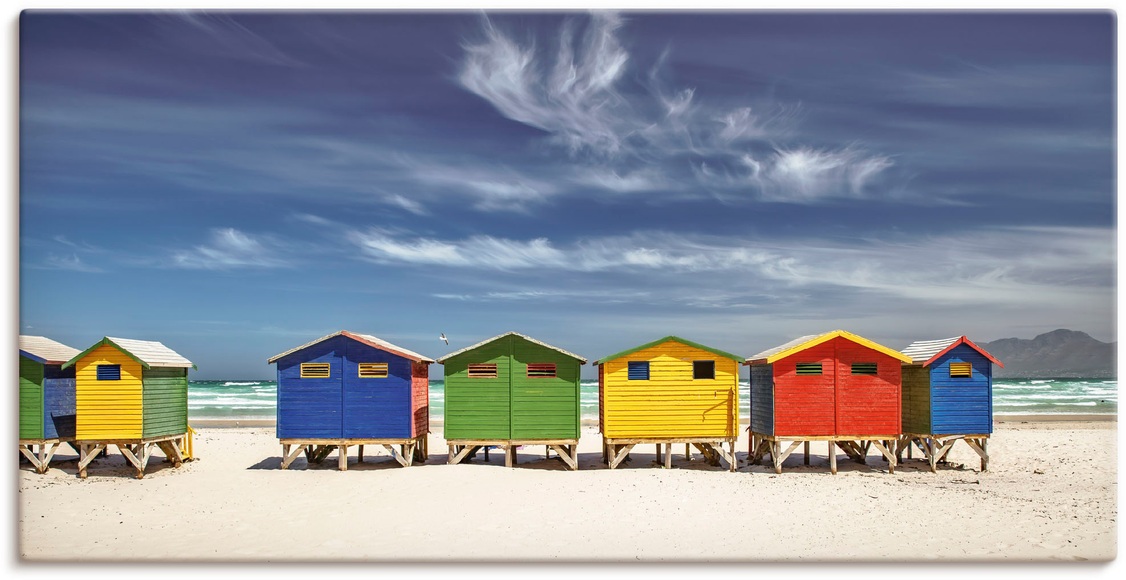 Artland Wandbild »Bunte Strandhäuser bei Kapstadt«, Strandbilder, (1 St.), in vielen Grössen & Produktarten - Alubild / Outdoorbild für den Aussenbereich, Leinwandbild, Poster, Wandaufkleber / Wandtattoo auch für Badezimmer geeignet
