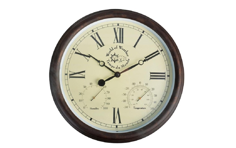Esschert Design Bahnhofsuhr mit Thermometer und Hygrometer TF009