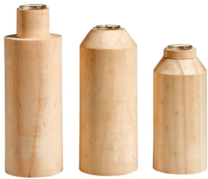 Schneider Dekovase »Caitlyn«, (Set, 3 St.), aus Glas mit Holz-Korpus