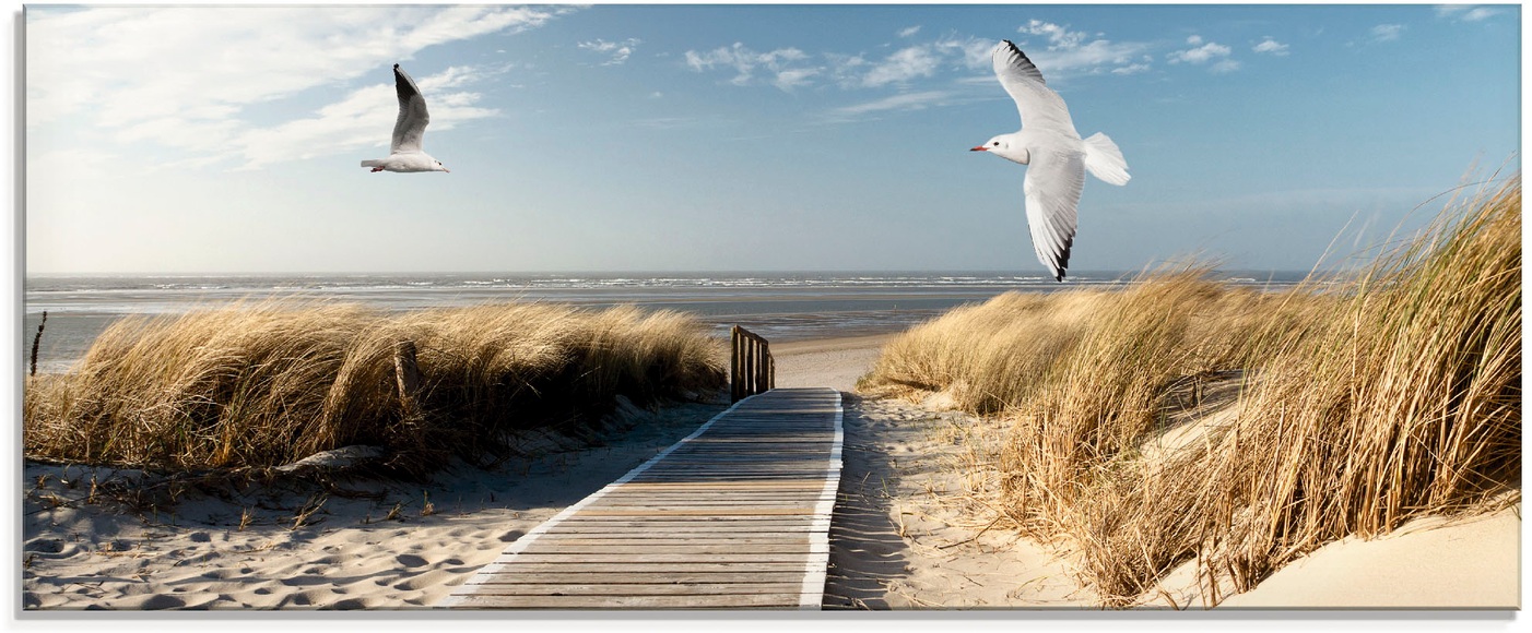 Artland Glasbild »Nordseestrand auf Langeoog mit Möwen«