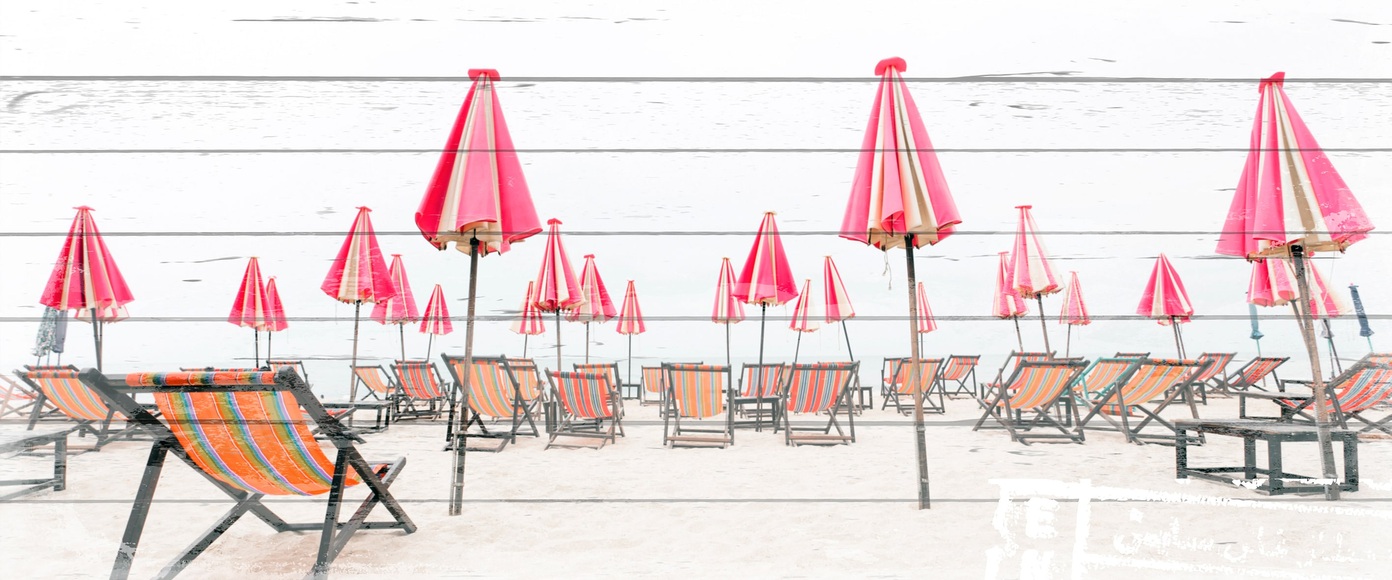 QUEENCE Holzbild »Liegestühle am Strand«, 40x80 cm Echtholz