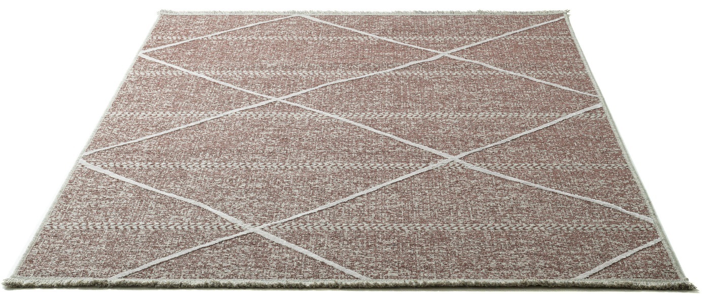 Sansibar Teppich »Braderup«, rechteckig, 2 mm Höhe, Flachgewebe, modernes Scandi Design, Motiv Rauten, mit Fransen, ideal im Wohnzimmer & Schlafzimmer