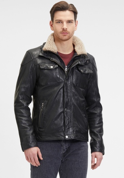 Gipsy Lederjacke »GMTalton«, mit verdecktem Reissverschluss & Druckern, Fellimitat, Ziernähte