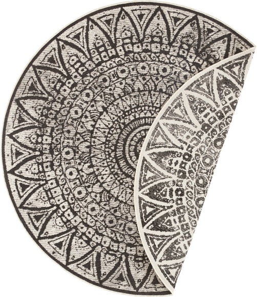 freundin Home Collection Teppich »Lilja«, rund, 5 mm Höhe, In-und Outdoor geeignet, Mandala, Wohnzimmer, Balkon, Terrasse, Garten, Pflegeleicht, Flachgewebe, Wendbar