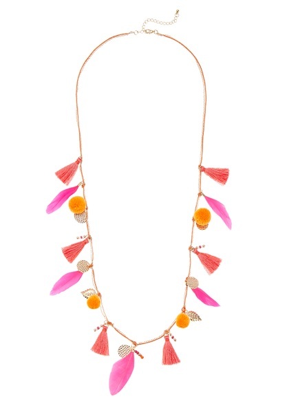 LASCANA Kette mit Anhänger, mit Kunstfedern, Tasseln, Bommel und Metall-Anhänger