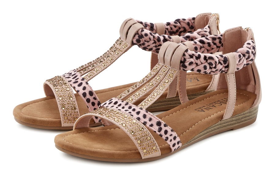 LASCANA Sandale, Sandalette, Sommerschuh mit Verzierung und kleinem Keilabsatz VEGAN