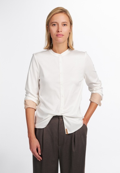 ETERNA LANGARM BLUSE MODERN CLASSIC UPCYCLING SHIRT JERSEY WEISS/BEIGE