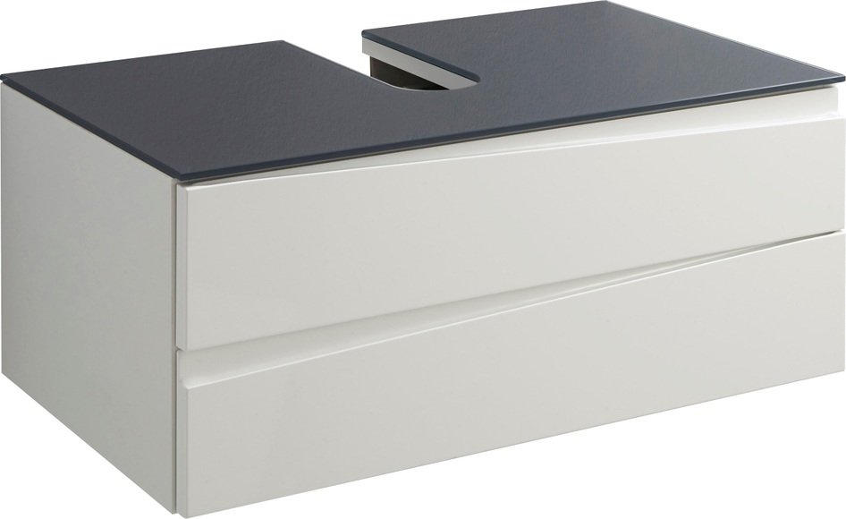byLIVING Waschbeckenunterschrank »Shape«, Breite 80 cm, Front Hochglanz weiss, Deckeplatte Glas anthrazit