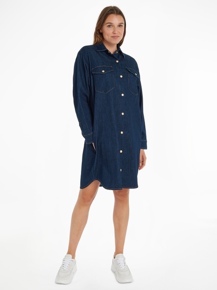 Tommy Hilfiger Jeanskleid »DNM LS SHIRT DRESS NALA«, mit durchgehender Druckerleiste