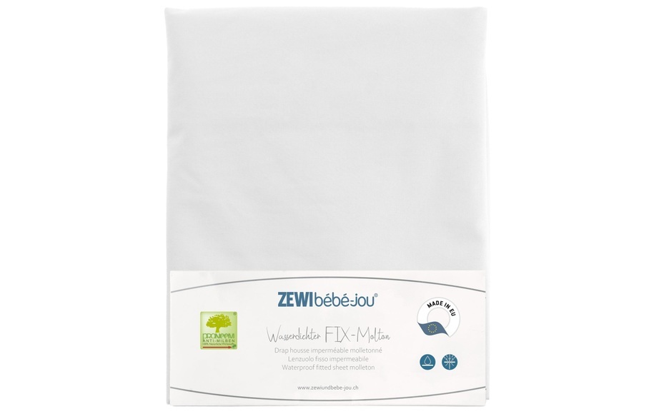 ZEWI bébé-jou Wasserdichter Fix-Molton 70 x 140 cm, Weiss