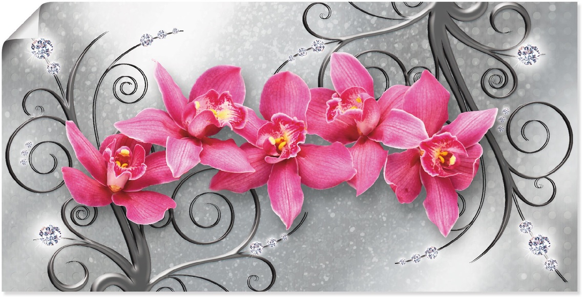 Artland Wandbild »rosa Orchideen auf Ornamenten«, Blumenbilder, (1 St.), in vielen Grössen & Produktarten - Alubild / Outdoorbild für den Aussenbereich, Leinwandbild, Poster, Wandaufkleber / Wandtattoo auch für Badezimmer geeignet