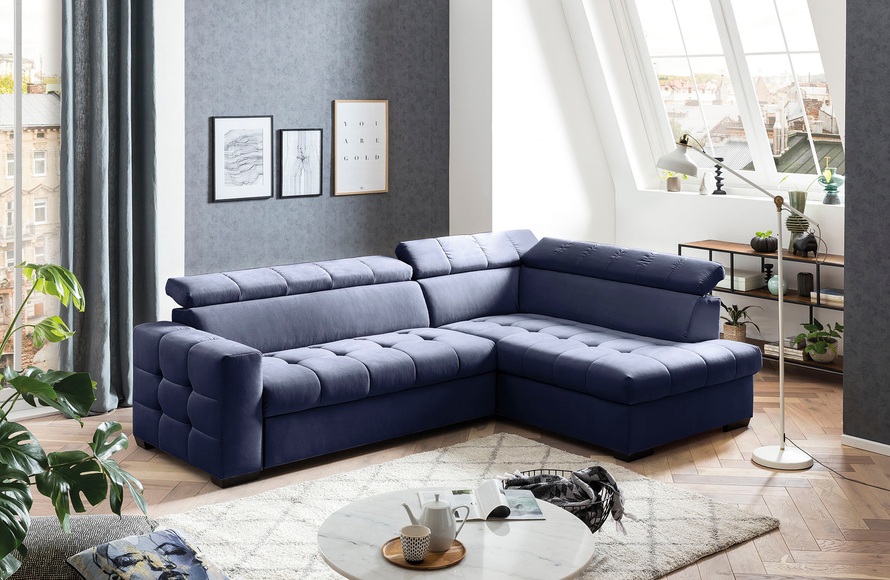 exxpo - sofa fashion Ecksofa, Steppung im Sitzbereich, Wahlweise mit Bettfunktion und Bettkasten, inklusive 3 verstellbaren Kopfstützen