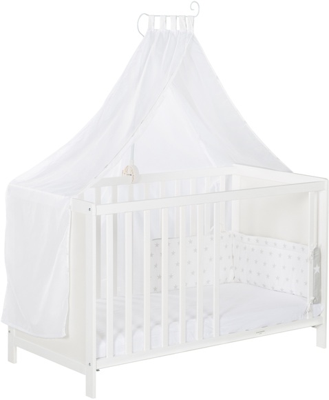 roba® Babybett »Multifunktionsbett mit Beistellfunktion«, (8 tlg.), Lattenrost, Matratze, Nestchen, Bettverkleinerer, Himmel, Himmelstange