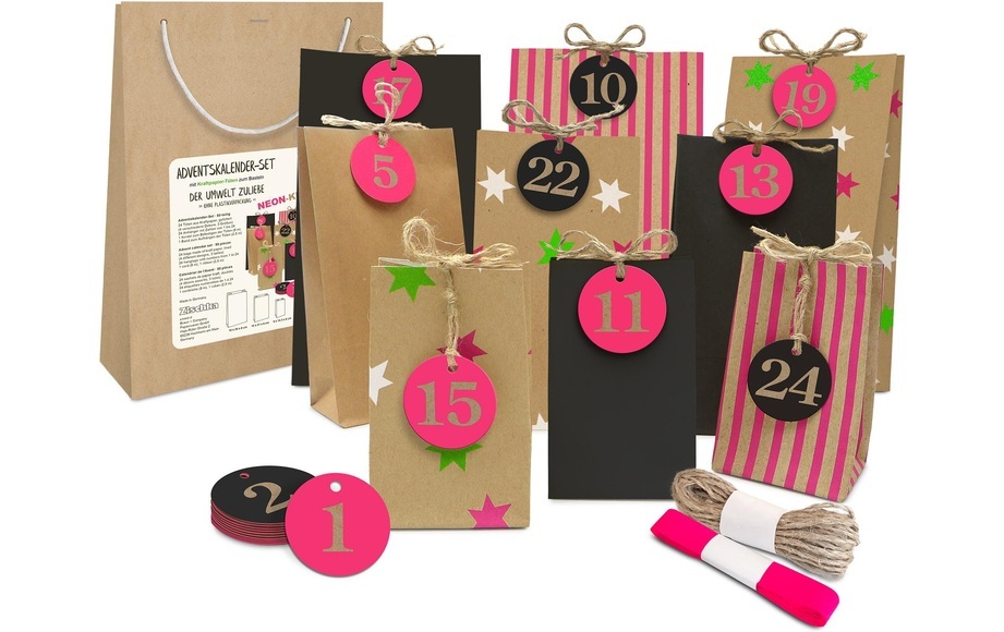 Braun+Company Atelier Adventskalender »Set Neon 24 Tüten«, Es liegt keine Altersempfehlung vor, Wiederverwendbar und umweltfreundlich