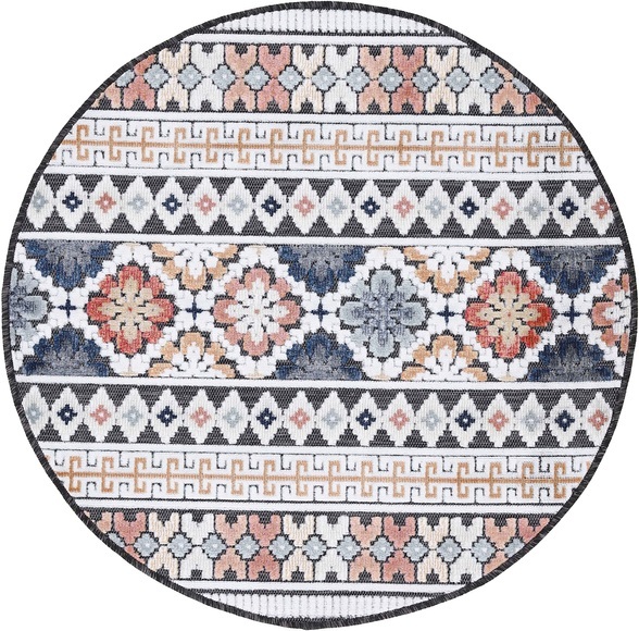 carpetfine Teppich »Deja 103«, rund, 4 mm Höhe, robustes Flachgewebe, Motiv- Floral Palmenblätter, Hoch-Tief Effekt, In- und Outdoor geeignet, Wetterfest und UV-beständig für Balkon, Terrasse, Garten, Aussenbereich,Wohnzimmer, Schlafzimmer