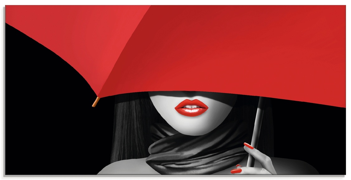 Artland Glasbild »Rote Lippen unter dem Regenschirm«