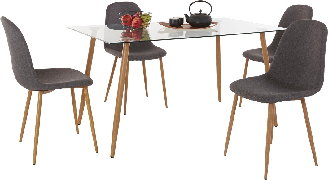 my home Essgruppe »Miller«, (Set, 5 tlg.), Eckiger Glastisch mit 4 Stühlen (Webstoff)