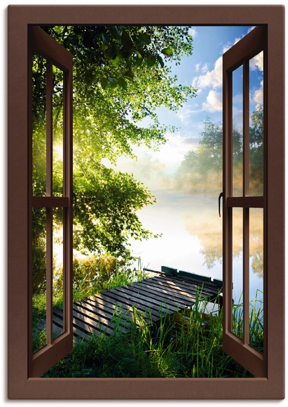 Artland Wandbild »Fensterblick Angelsteg am Fluss«