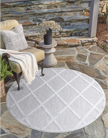 Carpet City Teppich »Santorini«, rund, 5 mm Höhe, 3D-Effekt, für Wohnzimmer, Flur, Küche, Wintergarten, Balkon, Wetterfest & UV-beständig