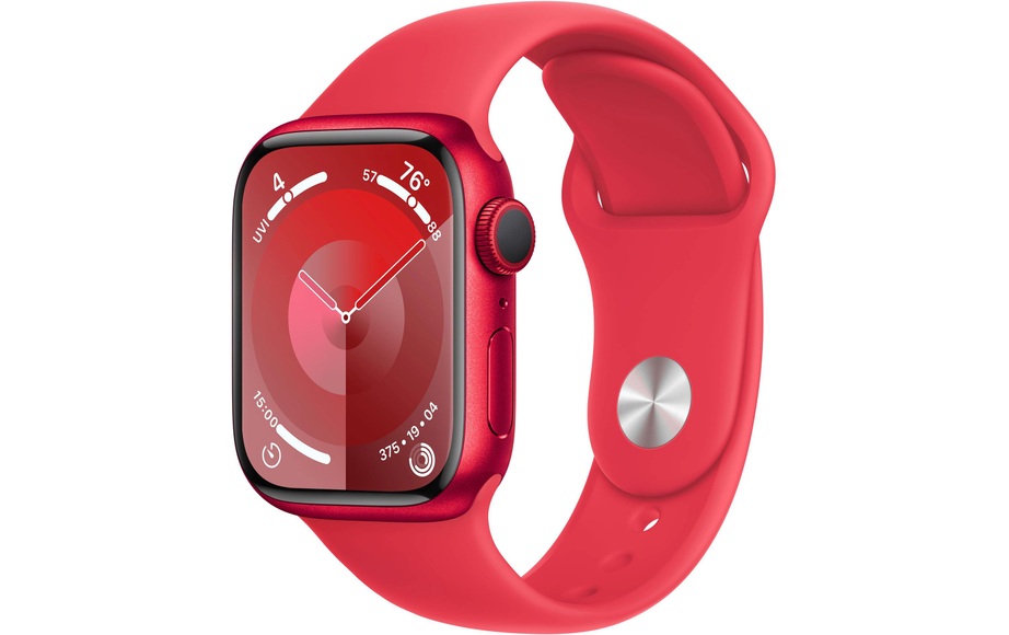 APPLE Watch Series 9 (GPS, Alu) 41 mm - Smartwatch (M/L 150-200 mm, Fluorelastomer, (PRODUCT)RED/(PRODUCT)RED)