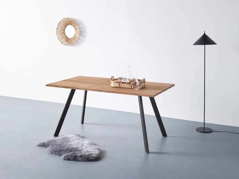 andas Esstisch, Tischplatte aus massiver Eiche, FSC®- Massivholz, Gestell aus Metall
