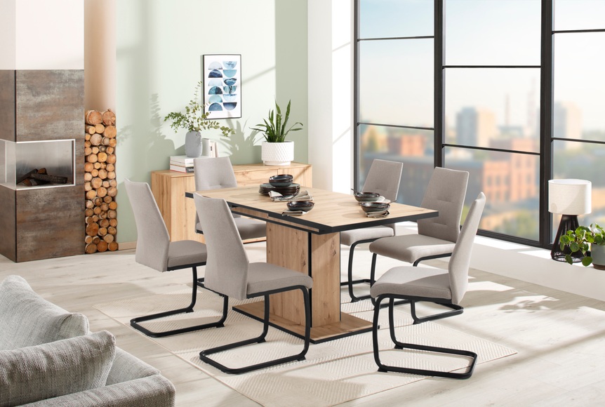 HELA Essgruppe »Ariana«, (Set, 7 tlg., 1 Tisch / 6 Stühle), ausziehbar 120 -160 cm, Stuhlbezug Ökotex zertifiziert, waterfree