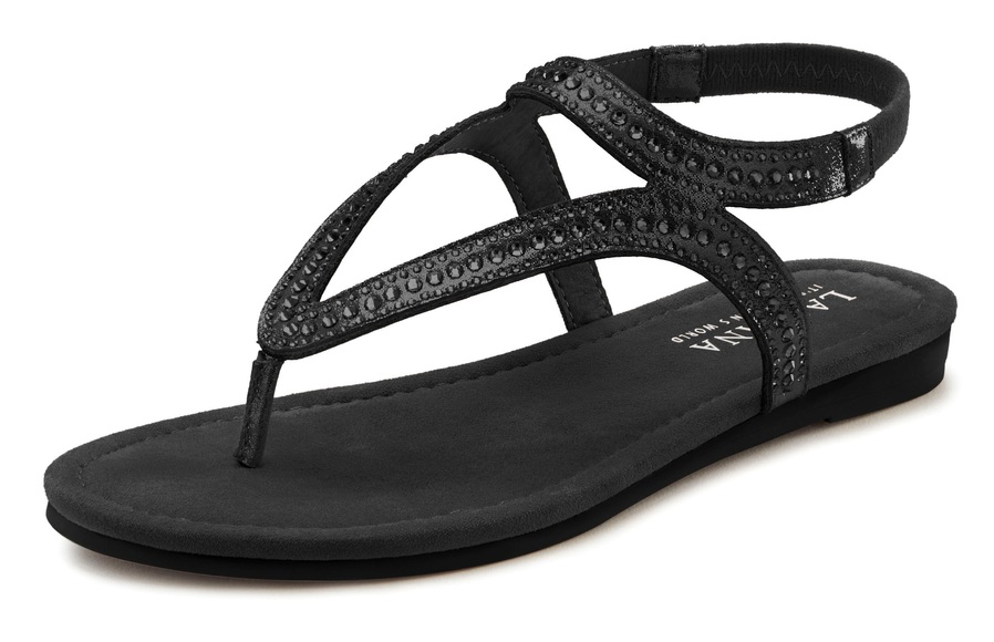 LASCANA Zehentrenner, Sandale, Pantolette mit Strasssteinen und Stretcheinsatz VEGAN