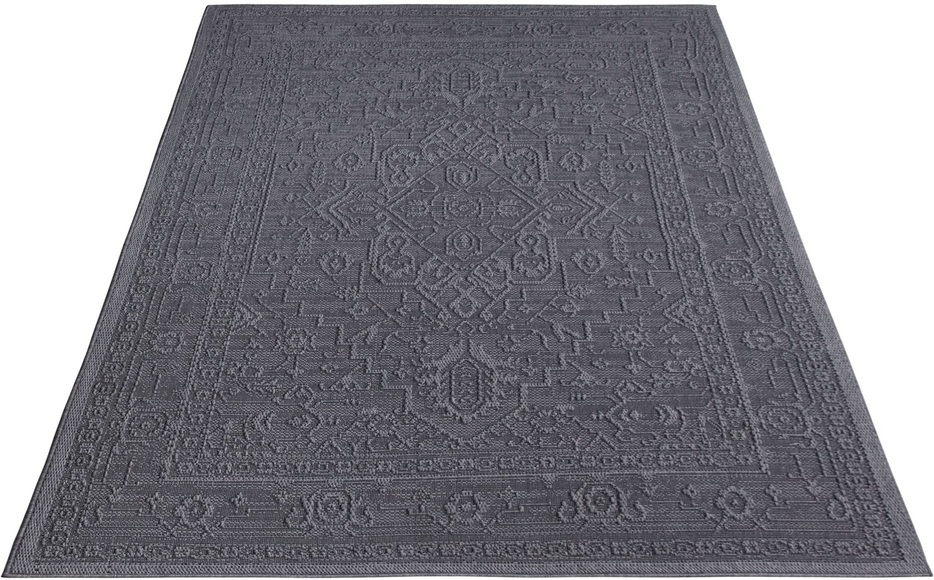 Paco Home Teppich »Rimini 413«, rechteckig, Flachgewebe, Uni Farben, Hoch-Tief Effekt, In- und Outdoor geeignet