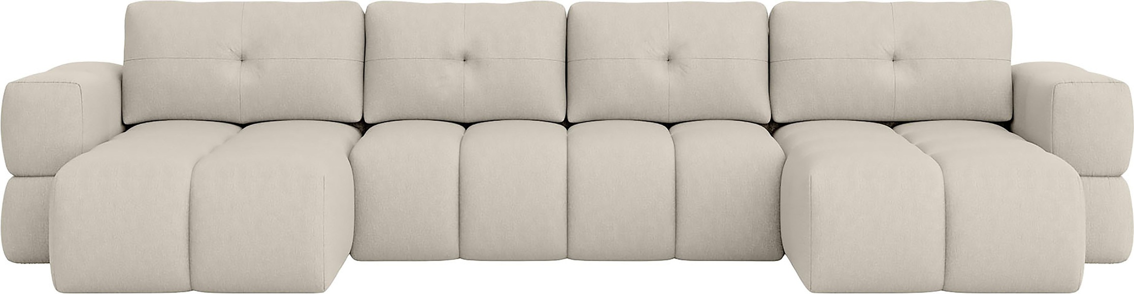 andas Wohnlandschaft »EJSTRUP lose Rückenkissen, XXL: B/T/H: 408/186/92 cm, auch in Bouclé«, verwandelbar zum Schlafsofa, Bettfunktion, aufwändige Steppung U-Form