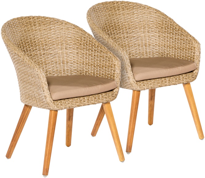 MERXX Gartenstuhl »Arrone«, (Set), 2 St., 2er Set, Alu/Polyrattan/Akazie, beige, inkl. Auflage