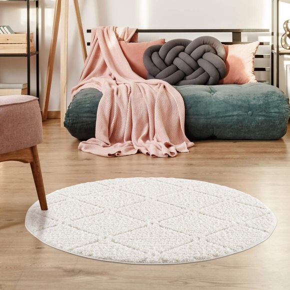 Carpet City Hochflor-Teppich »Focus«, rund, 20 mm Höhe, 3D-Optik im Raute-Motiv, Uni, Wohnzimmer