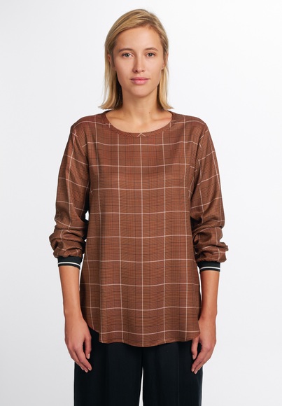 ETERNA LANGARM BLUSE MODERN CLASSIC TENCEL BRAUN KARIERT