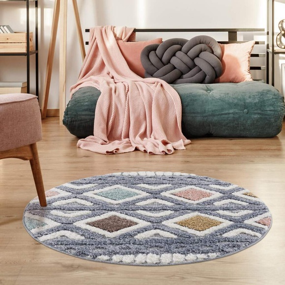 Carpet City Teppich »Focus«, rund, 20 mm Höhe, 3D-Optik im Skandi-Stil, Uni, Wohnzimmer