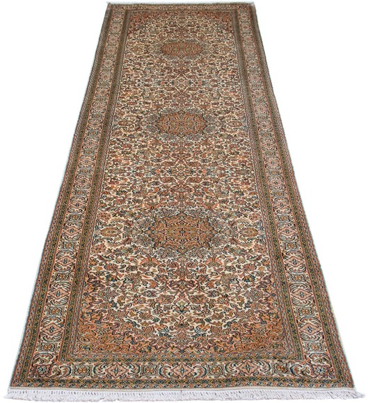 morgenland Seidenteppich »Seiden - Kaschmir Seide - 316 x 81 cm - beige«, rechteckig, 4 mm Höhe, Wohnzimmer, Handgeknüpft, Einzelstück mit Zertifikat