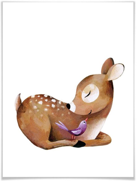 Wall-Art Poster »Märchen Wandbilder Kleines Reh«, Tiere, (1 St.), Poster, Wandbild, Bild, Wandposter